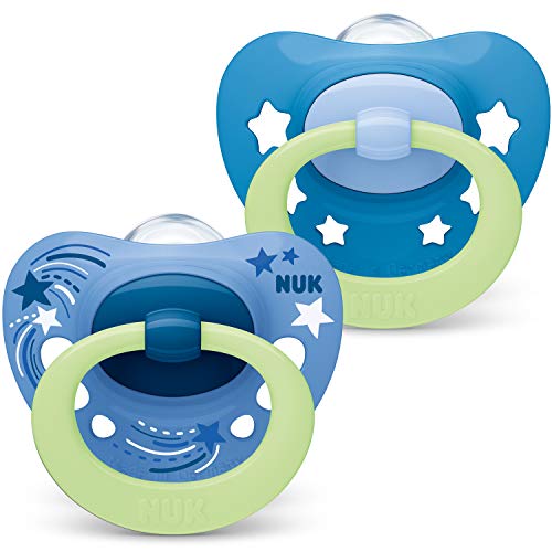 NUK Signature Night Schnuller | 18-36 Monate | Schnuller mit Leuchteffekt | BPA-freies Silikon | blaue Sterne | 2 Stück