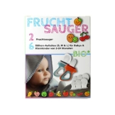 2x Fruchtsauger in je 3 Größen passend für Babys und Kleinkinder PVC + BPA frei, ideal für Bio Früchte, Gemüse, Brei + Beikost, Beisring + Schnuller in Einem (Blau Orange) - 1