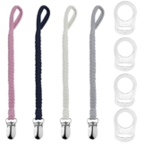 4 Stück Schnullerkette, 18cm Lang Schnullerband mit 4 Silikon Knopfring Nuckelkette für Junge und Mädchen Dreieckstuch Lätzchen Sauger (4 Farben) - 1