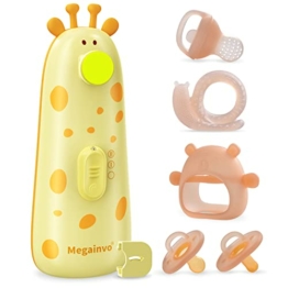 6 in1 Baby Nagelfeile Elektrisch,Beißring Beissring Baby Kühlend Zahnungshilfe Baby Beißspielzeug für 6-36 Monate,Baby Schnuller 6-18 Monate,Fruchtsauger Baby ab 6 Monate,Baby Geschenk Mädchen & Junge - 1