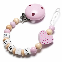 AngelicArt Nuckelkette mit Namen - für Mädchen und Jungen -Herz- (rosa, natur) - 1