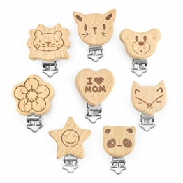 ARTESTAR Schnullerclip 8 Stück Holzclip Holztiere Schnullerketten Clips Schnullerketten Zubehör Schnullerclip Holz Nuckelclip Schnuller Clip für Baby und Kinder - 1