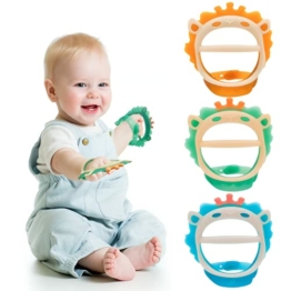 Baby Beißspielzeug für 0-6 und 6-12 Monate Beißringe 3er Pack für Kleinkinder, BPA-freies, umweltfreundliches ungiftiges Silikon, verstellbares Armband Kauen Natürliche Beißringe für Babys - 1
