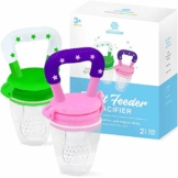 Baby Fruchtsauger Set - 2er Pack Obstsauger Fruchtschnuller für Kinder 100% BPA freies Silikon (rosa) - 1