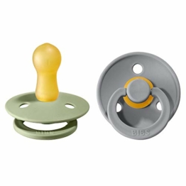 BIBS Colour Schnuller 2er-Pack, BPA-frei, Kirschform Nippel. Naturkautschuk / Latex, Hergestellt in Dänemark. 6-18 Monate (2er Pack), Sage / Cloud - 1