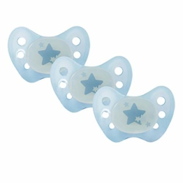 Dentistar® Night Silikon-Schnuller - Größe 1, von Geburt an, 0-6 Monate - Nacht-Leuchtschnuller, Nuckel leuchtend, für neugeborene Babys, Sterne blau - 3 Stück - 1