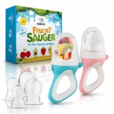 EISBÄRG ® Fruchtsauger [2er] Set für Baby & Kleinkind - Fruchtschnuller Beißring (blau + rosa) – BPA-frei - für Obst und Gemüse mit ergonomischem Griff - 1