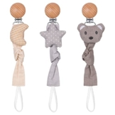 Fanshiontide Holz Schnullerkette, 3 Stck Baby Nuckelkette mit Gestricktes Cartoonbild Riemen für Mädchen, Jungen und Neugeborene(BPA-Frei) - 1