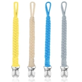 FINEVERNEK Schnullerkette Baumwolle Schnullerband, Schnullerketten Clips für Mädchen und Jungs, BPA-FREI Schnuller Halter Leinen für Lätzchen Dreieckstuch Sauger, 4 Stück - 1