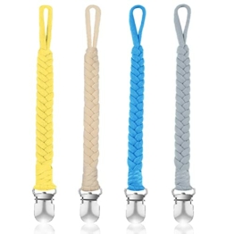 FINEVERNEK Schnullerkette Baumwolle Schnullerband, Schnullerketten Clips für Mädchen und Jungs, BPA-FREI Schnuller Halter Leinen für Lätzchen Dreieckstuch Sauger, 4 Stück - 1