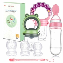 Fruchtsauger Baby Feeder Obst Fütterung Babynahrung Rassel Schnuller Silikon Flasche Löffel für Kleinkinder (Rosa) - 1