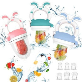 Fruchtsauger Baby,Baby Food Feeder, 3 Fruchtsauger + 3 Größen BPA Frei Silikon Sauger für Kleinkinder von 3 bis 24 Monaten ,Fruchtsauger für glückliche Babys,Lindert Schmerzhaftes Zahnfleisch - 1