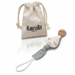Glanzstück Berlin® Kids Collection: DAS ORIGINAL - Schnullerkette/Schnullerband/Nuckelkette aus Baumwoll-Musselin für Jungs & Mädchen, Holz-Clip (washed beige-petrol) - 1