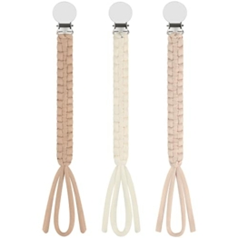Kowlone Schnullerkette Baumwolle Junge mädchen Dummy Clips Geflochten Schnuller Clips Halter für Babydusche 3-Pack(Kamel,Beige,Cremeweiß) - 1