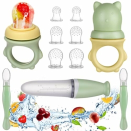 Lictin Fruchtsauger Baby + 6 Silikon-Sauger in 3 Größen + Zwei Wege Baby Sicherheitslöffel - BPA-frei - Kleinkind Fruchtsauger Schnuller Beißring Obstsauger für Obst Gemüse Brei Beikost (11 Stück) - 1