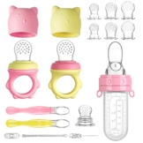Lictin Fruchtsauger Baby Sauger 12 Stück Set， 6 Silikon-Sauger in 3 Größen mit Babylöffel(2 Stück) Zahnungshilfe Baby für Beikost BPA-frei Obstsauger Beikost Behälter - 1