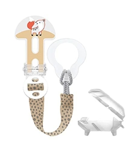 MAM Clip it! Fashion & Cover Schnullerband mit Saugerschutz, längenverstellbarer Schnullerhalter mit abnehmbarem Ring, passend für Schnuller, Beißringe sowie Spielzeuge, Fuchs - 1