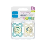 MAM Original Night S212 Schnuller mit Schnuller aus Silikon SkinSoftTM Ultra Weich für Babys ab 0+ Monaten, leuchtet im Dunkeln, blau, mit selbststerilisierender Box, 2 Stück (1 Stück) - 1