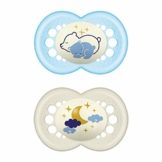 MAM Original Night Schnuller im Doppelpack, leuchtender Baby Schnuller, besonders weicher Baby Schnuller für schnelle Akzeptanz mit Sterilisier-Transportbox, ab 6-16 Monate, Bär/Mond - 1