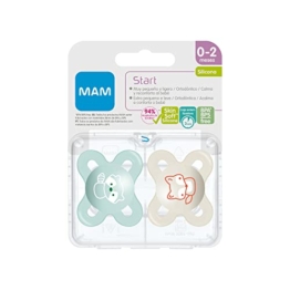 MAM Schnuller Start S151 – Extra kleiner Schnuller für Neugeborene, ultraweiches SkinSoftTM Silikon, für Babys von 0 bis 2 Monaten, (2 Stück) (Zeichnungsdesign kann abweichen) - 1