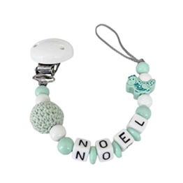 Nuckelkette mit Namen Dino dinosaurier für Mädchen & Junge personalisierte Baby Geschenk (Mint) - 1