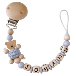 Nuckelkette mit Namen Teddy Bär Motiv für Mädchen & Junge personalisierte Baby Geschenk (Blau) - 1