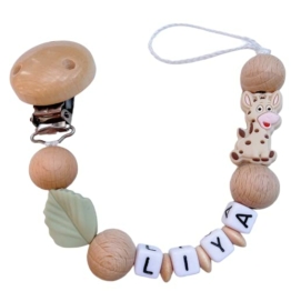 Nuckelkette mit Namen viele Modelle für Mädchen & Junge personalisierte Baby Geschenk (Giraffe & Blatt) - 1