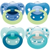 NUK Signature Schnuller 4er Set | 2x Signature & 2x Signature Night mit Leuchteffekt | Silikon | 0-6 Monate | kiefergerechte Form | Jungen, mehrfarbig - 1