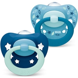 NUK Signature Schnuller | 6-18 Monate | BPA-freier Schnuller aus Silikon | blaugrüne Sterne | 2 Stück - 1