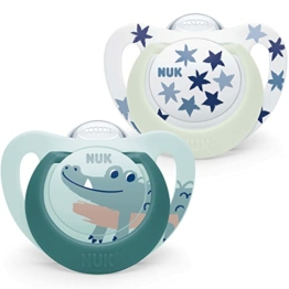 NUK Star Babyschnuller | 18–36 Monate | Day & Night Schnuller | BPA-freies Silikon | Green Crocodile | 2-teilig - 1