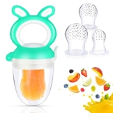 Oladwolf Fruchtsauger Baby & Kleinkind, Silikon Schnuller Beißring ab 3 Monate, BPA frei Obstsauger Baby mit 3 Größen Sauger Ersatz für Obst, Beikost, Baby Essen, Gemüse und Zahnungshilfe Baby, Grün - 1