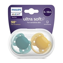 Philips Avent 2 x Ultra Soft Lollipop für Babys im Alter von 6 bis 18 Monaten, Dunkelgrün/Gelb (Modell SCF091/04) - 1