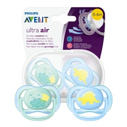 Philips Avent Ultra Air Schnuller, 2er-Pack – BPA-freier Schnuller für Babys von 0 bis 6 Monaten, Dino/Wolke (Modell SCF344/20) - 1