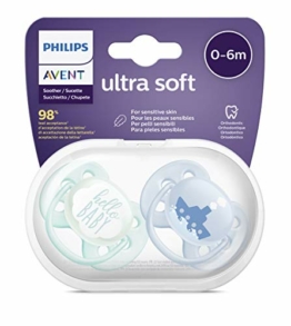 Philips Avent Ultra Soft Schnuller, 2er-Pack – BPA-freier Schnuller für Babys von 0 bis 6 Monaten, blau (Modell SCF222/01) - 1