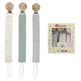 RUBY 3PCS Schnullerkette Stoff Set,Schnullerband Baumwolle,Cotton Schnullerkette MäDchen und Schnullerkette Junge,Schnullerketten mit Buchenholz Clip - 1