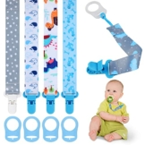 Schnullerkette Junge, 5er Baby Schnullerband Stoff mit 5er Silikonring, Schnullerketten mit Clips, Personalisiert Nuckelketten für Schnur Lätzchen Dreieckstuch Schnuller (Braun) - 1