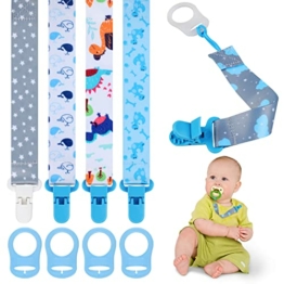 Schnullerkette Junge, 5er Baby Schnullerband Stoff mit 5er Silikonring, Schnullerketten mit Clips, Personalisiert Nuckelketten für Schnur Lätzchen Dreieckstuch Schnuller (Braun) - 1