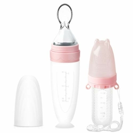 Termichy Baby Löffel Fruchtsauger Flasche Squeeze Feeder, Silikon Fütterlöffel Baby Food Feeder, Besteck fur Kinder, 90 + 30 ML (Rosa) - 1