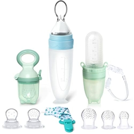 Termichy Fütterlöffel baby, Fruchtsauger baby zur Linderung des Zahnens von Babys, Weicher Silikon löffel baby für die erste Phase der Babyfütterung, Perfekte Baby Led Entwöhnungsnahrung(Blau&Grün,B) - 1