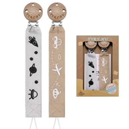 TYRY.HU Schnullerkette Jungen Mädchen Schnullerband Holz Clip Baumwolle Schnuller Clips für Baby Geschenk Neugeboren, 2 Stücke - 1