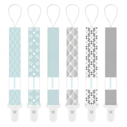 YOOFOSS Schnullerkette 6er Pack Baumwolle Baby Schnullerband Nuckelketten Junge Mädchen Schnullerketten für Schnur mit Clips Geometrisch - 1