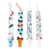 Zeayebsr Schnullerkette, 4 Stück Pack Baumwolle Baby Schnullerband Nuckelketten Junge Mädchen Schnullerketten für Schnur mit Clips Neutral（Nettes Cartoon-Auto） - 1