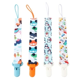Zeayebsr Schnullerkette, 4 Stück Pack Baumwolle Baby Schnullerband Nuckelketten Junge Mädchen Schnullerketten für Schnur mit Clips Neutral（Nettes Cartoon-Auto） - 1